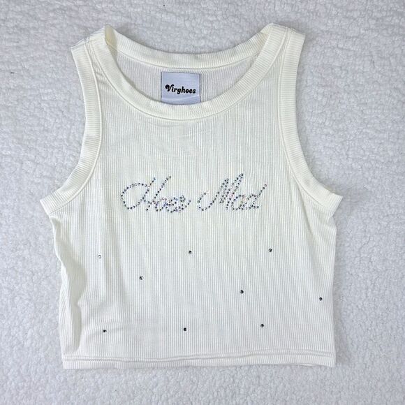 Virghoes Ivory Blingy Crop Tank Top Size Small - Picture 10 of 15